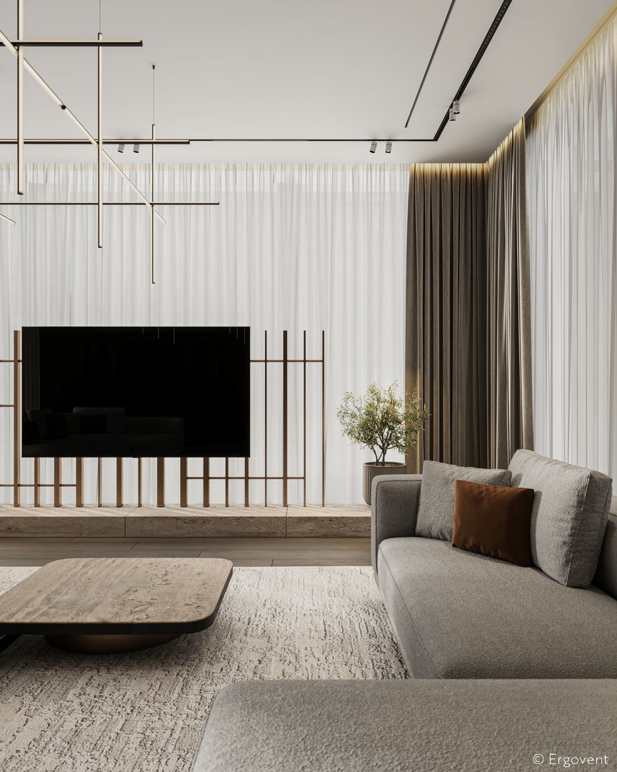 Luxusní obývací pokoj s neviditelnou klimatizací ve stropě